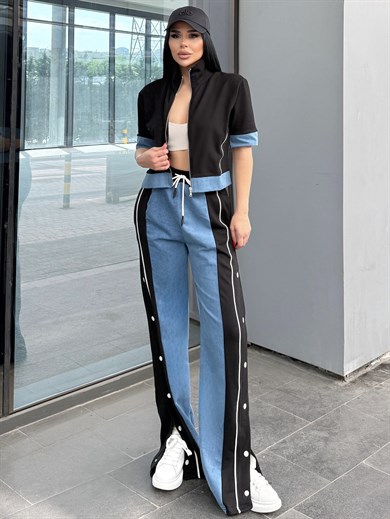 Denisa Denim Detaylı Spor Takım Siyah