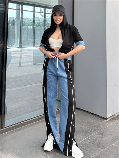 Denisa Denim Detaylı Spor Takım Siyah