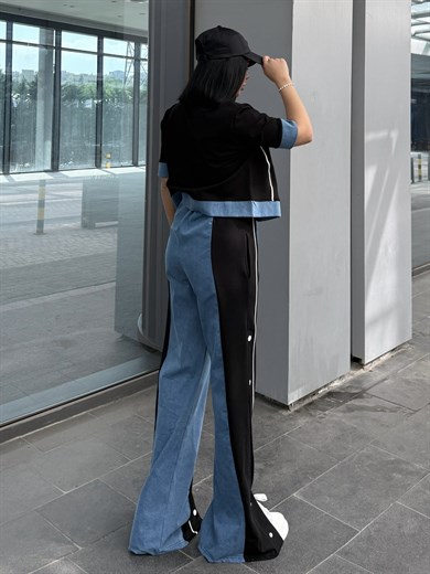 Denisa Denim Detaylı Spor Takım Siyah