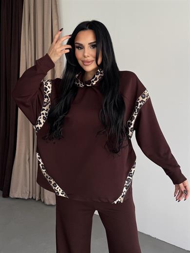 Diesa Leopar Desen Detaylı Modal Takım Kahve