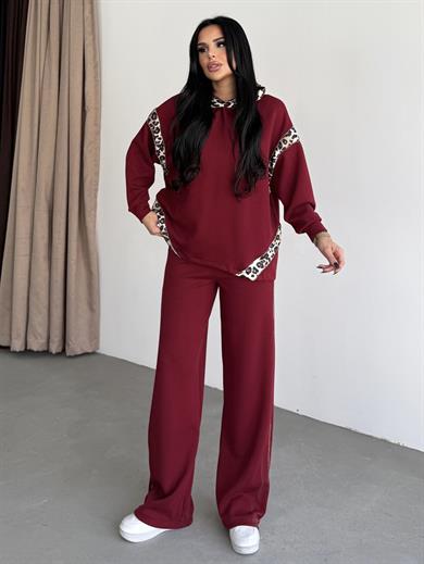 Diesa Leopar Desen Detaylı Modal Takım Bordo