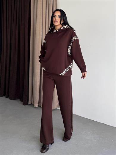 Diesa Leopar Desen Detaylı Modal Takım Kahve