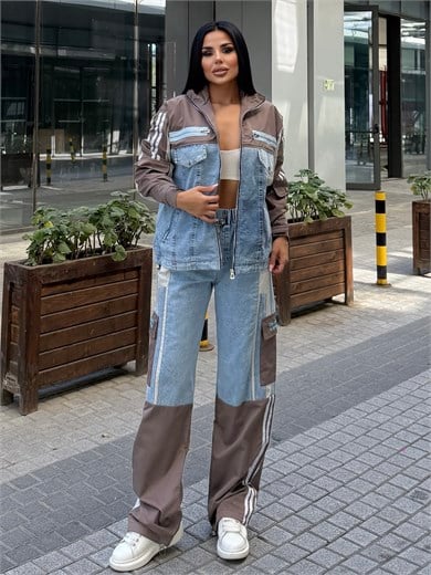 Diras Paraşüt Detaylı Denim Takım Kahve