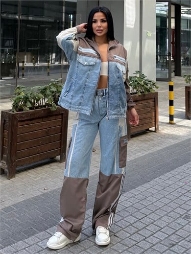 Diras Paraşüt Detaylı Denim Takım Kahve