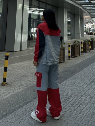 Diras Paraşüt Detaylı Denim Takım Kırmızı