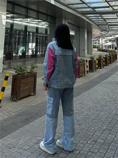 Diras Paraşüt Detaylı Denim Takım Pembe