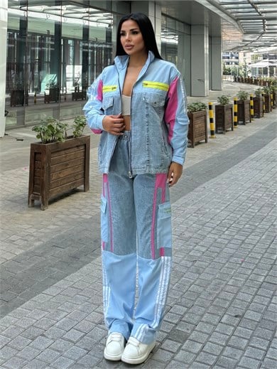 Diras Paraşüt Detaylı Denim Takım Pembe