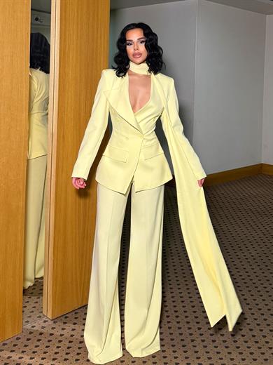 Divanes Fular Detaylı Tasarım Takım Sarı