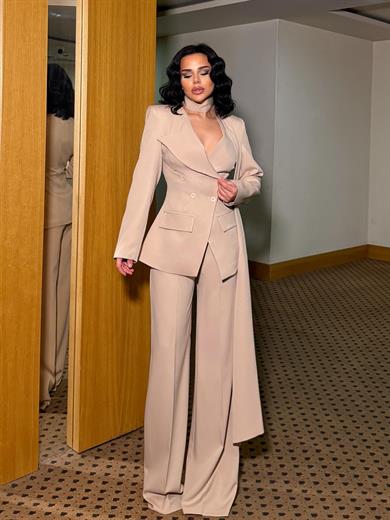 Divanes Fular Detaylı Tasarım Takım Vizon