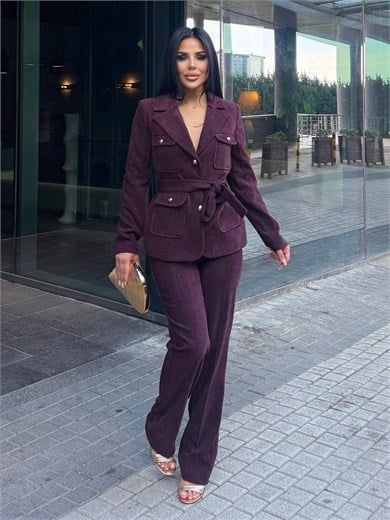 Divies Gold Düğme Detaylı Takım Mürdüm