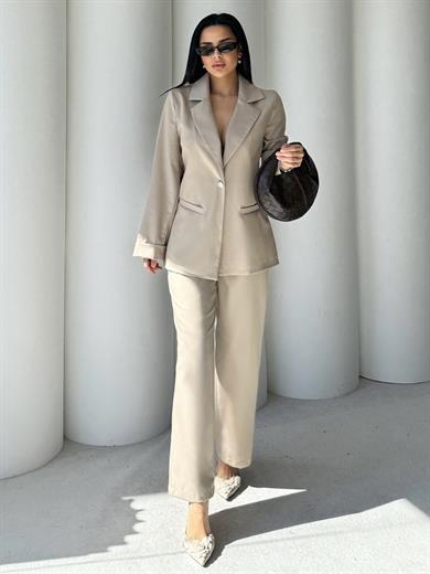 Diyatres Blazer Ceketli Takım Bej