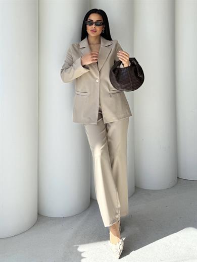 Diyatres Blazer Ceketli Takım Bej