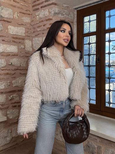 Efsun Kat Kat Modelli Crop Kürk Bej