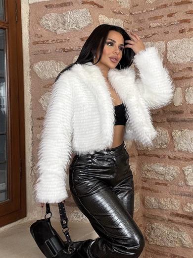 Efsun Kat Kat Modelli Crop Kürk Beyaz