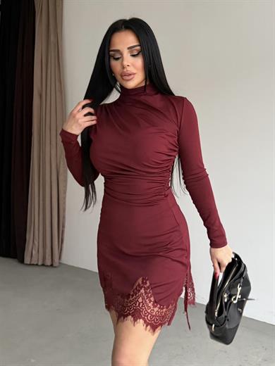 Elena Dantel Detaylı Elbise Bordo
