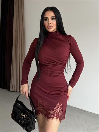 Elena Dantel Detaylı Elbise Bordo