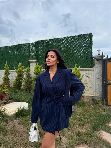 Felicita Tasarım Ceket  Lacivert çizgili 