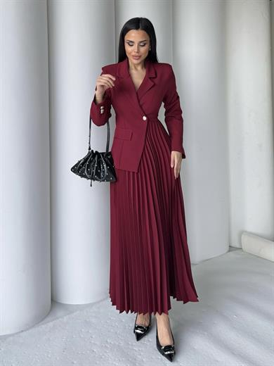 Feym Pilise Etek Detaylı Elbise Bordo
