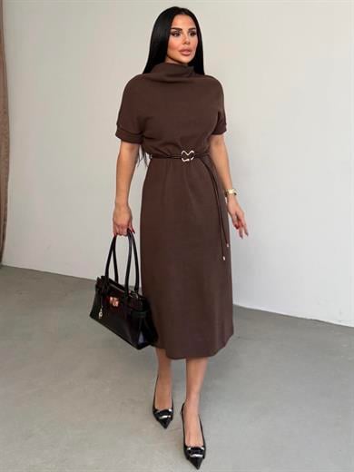 Feyras Kemer Detaylı Elbise Kahve