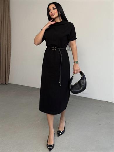 Feyras Kemer Detaylı Elbise Siyah