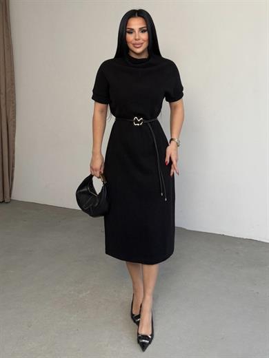 Feyras Kemer Detaylı Elbise Siyah