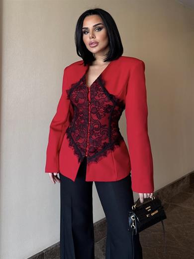 Fiona Dantel Detaylı Tasarım Ceket Kırmızı