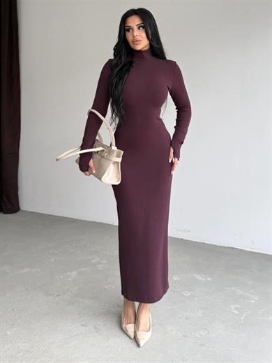 Firuzen Yırtmaç Detaylı Elbise Bordo