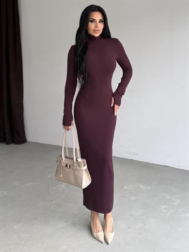 Firuzen Yırtmaç Detaylı Elbise Bordo