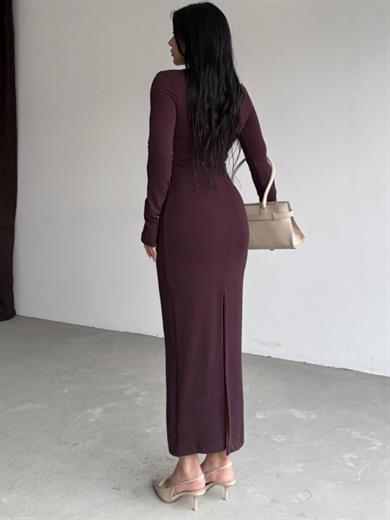 Firuzen Yırtmaç Detaylı Elbise Bordo