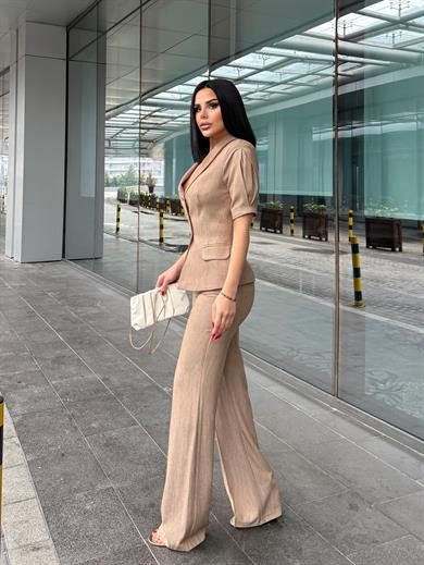 Flato Gold Düğme Detaylı Takım Bej