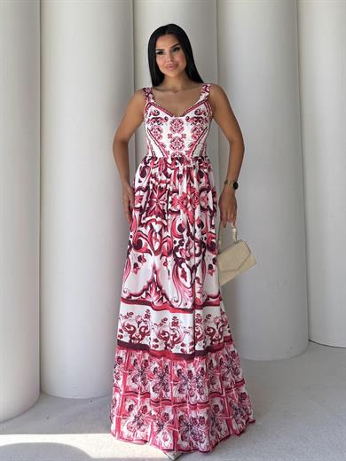 Gardens Desenli Elbise Pembe