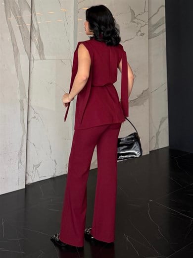 Hellie Tasarım Yelekli Takım Bordo