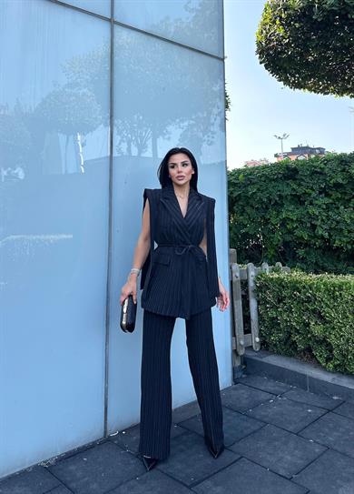 Hellie Yelekli Takım Çizgili Lacivert