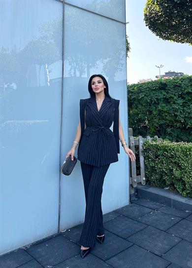 Hellie Yelekli Takım Çizgili Lacivert