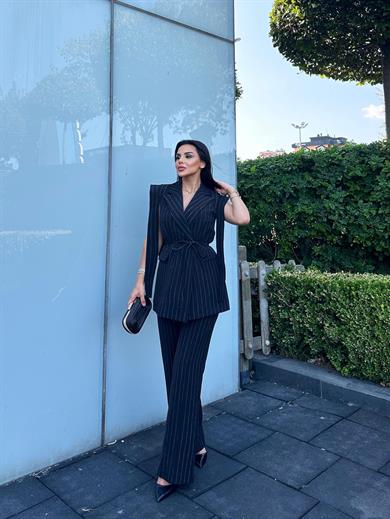Hellie Yelekli Takım Çizgili Lacivert