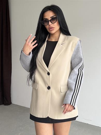 Honges Yazı Detaylı Blazer Ceket Bej