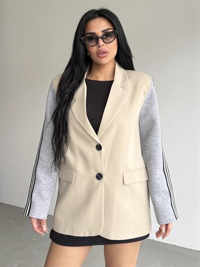 Honges Yazı Detaylı Blazer Ceket Bej
