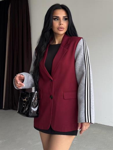 Honges Yazı Detaylı Blazer Ceket Bordo