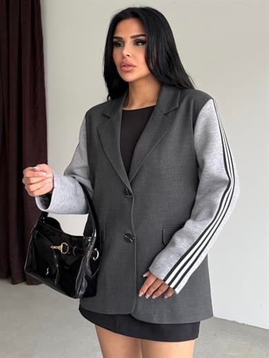 Honges Yazı Detaylı Blazer Ceket Gri