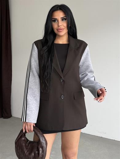 Honges Yazı Detaylı Blazer Ceket Kahve