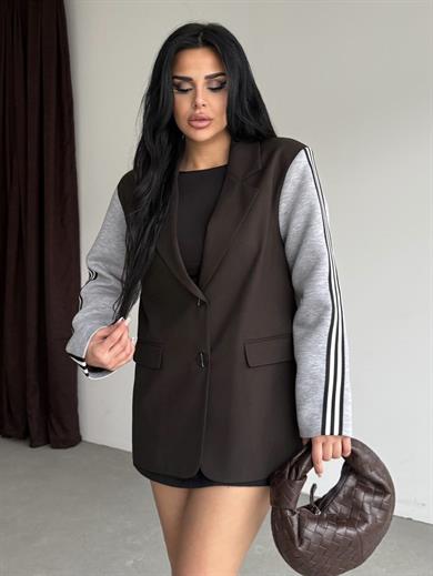 Honges Yazı Detaylı Blazer Ceket Kahve
