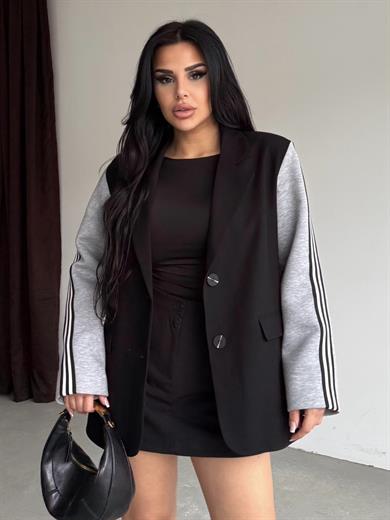 Honges Yazı Detaylı Blazer Ceket Siyah