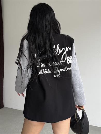 Honges Yazı Detaylı Blazer Ceket Siyah