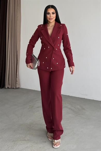 Hubby Taş Detaylı Takım Bordo