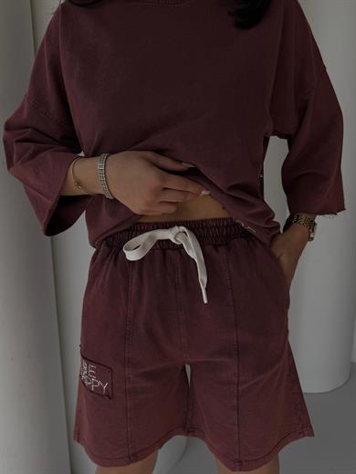 Hupes Taşlı Yazı Detaylı Oversıze Takım Taba 