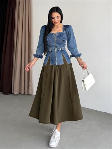 Huqqa Tasarım Denim Etekli Takım Mavi