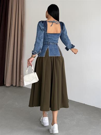 Huqqa Tasarım Denim Etekli Takım Mavi
