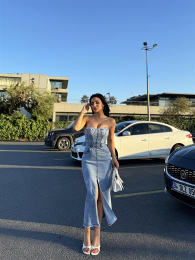 Jean Licralı Kot Elbise Açık Mavi