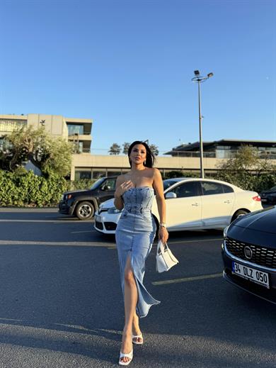 Jean Licralı Kot Elbise Açık Mavi