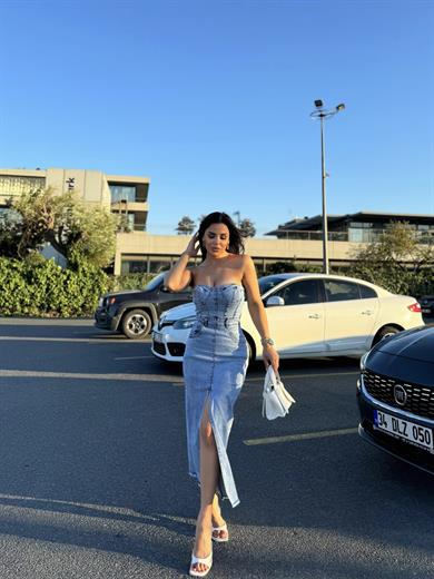 Jean Licralı Kot Elbise Açık Mavi